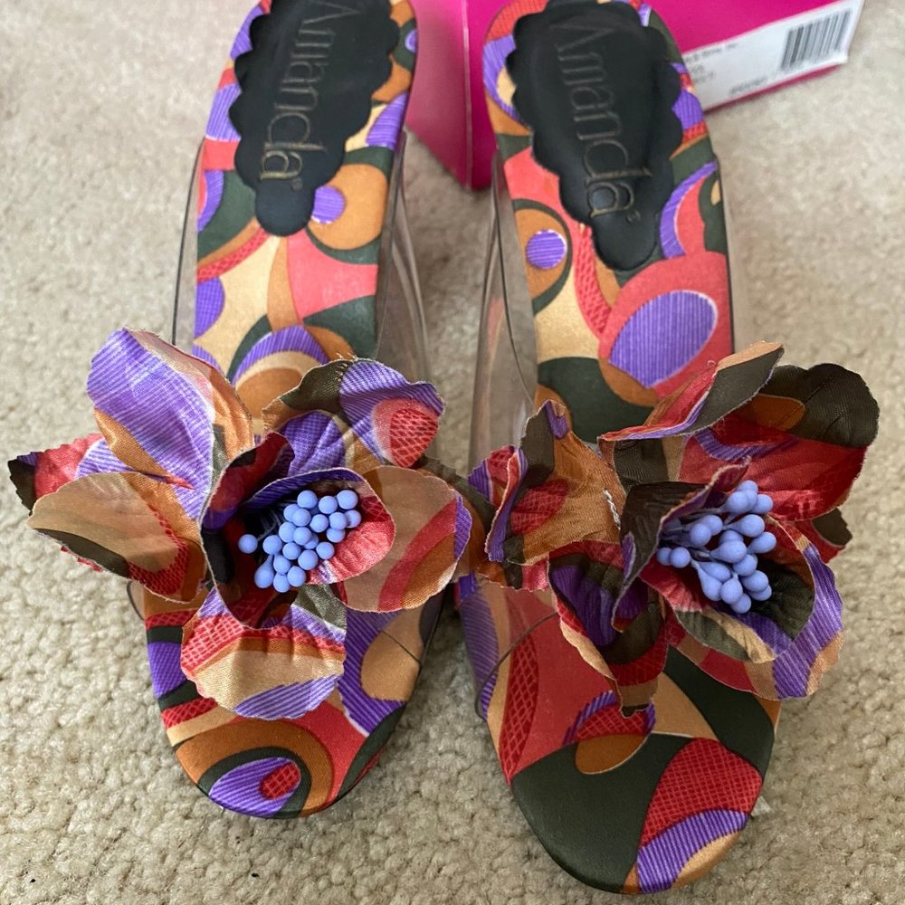 Tropical Multi Colored Slip On Open Toe Heels